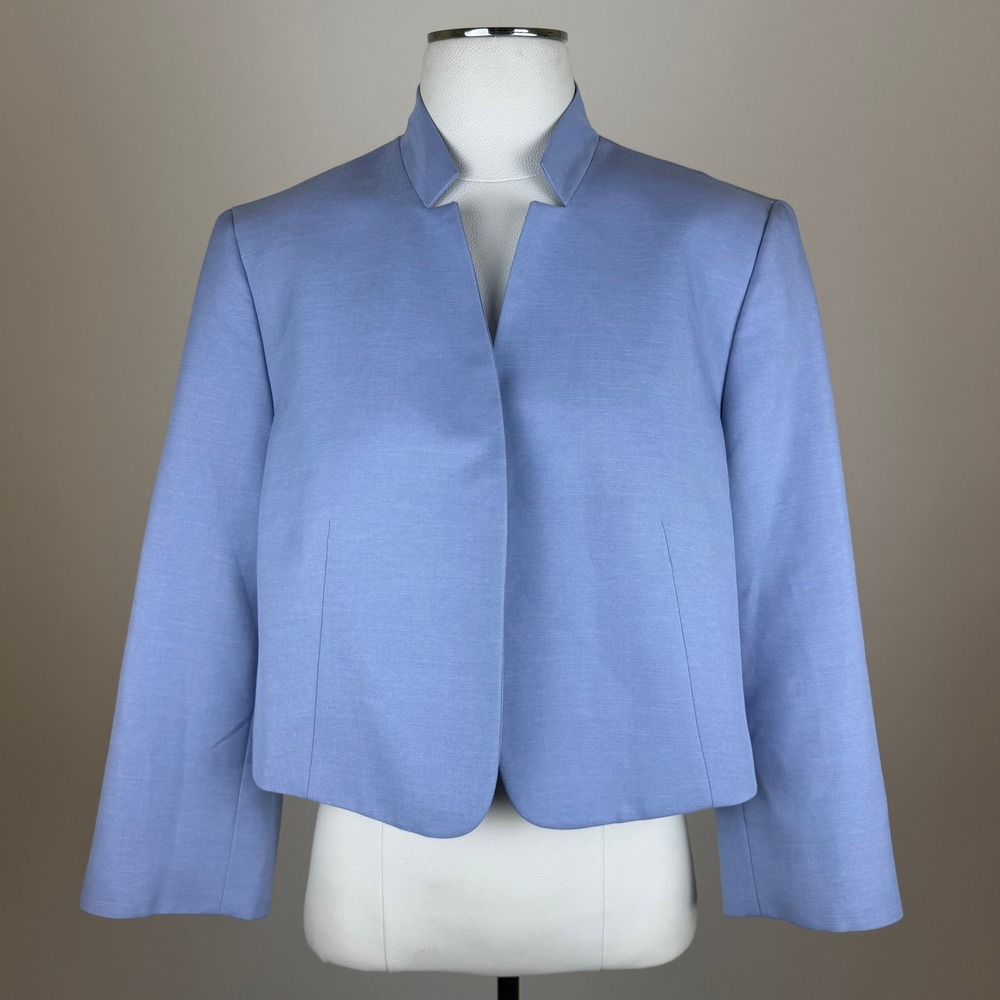 Black Label by Evan-Picone Blue Cropped Blazer Jacket Womens Size 16 Open Front